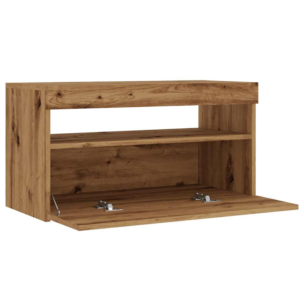 TV Cabinet with LED Lights Artisan Oak 75x35x40 cm Engineered Wood