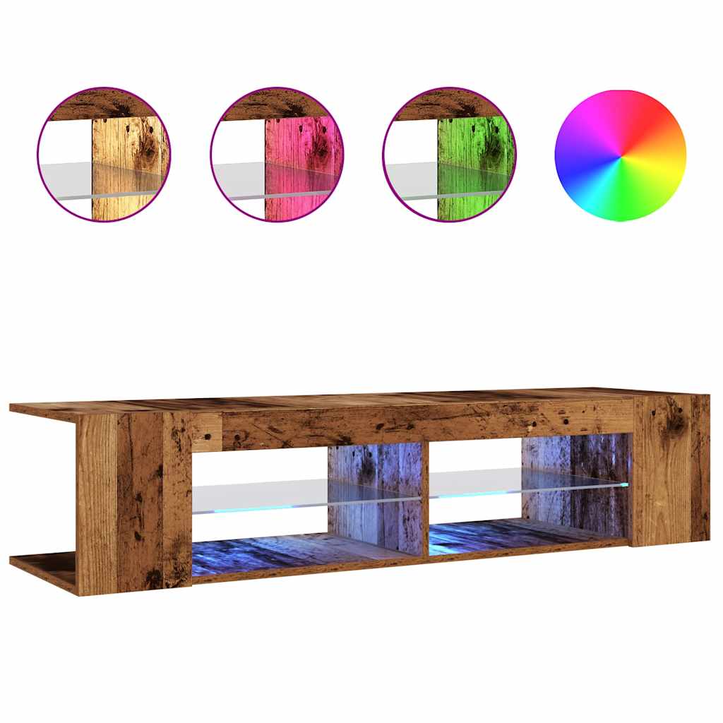 Modern Wooden TV Tele Stand Media Unit Cabinet With LED Lights & Storage Shelves