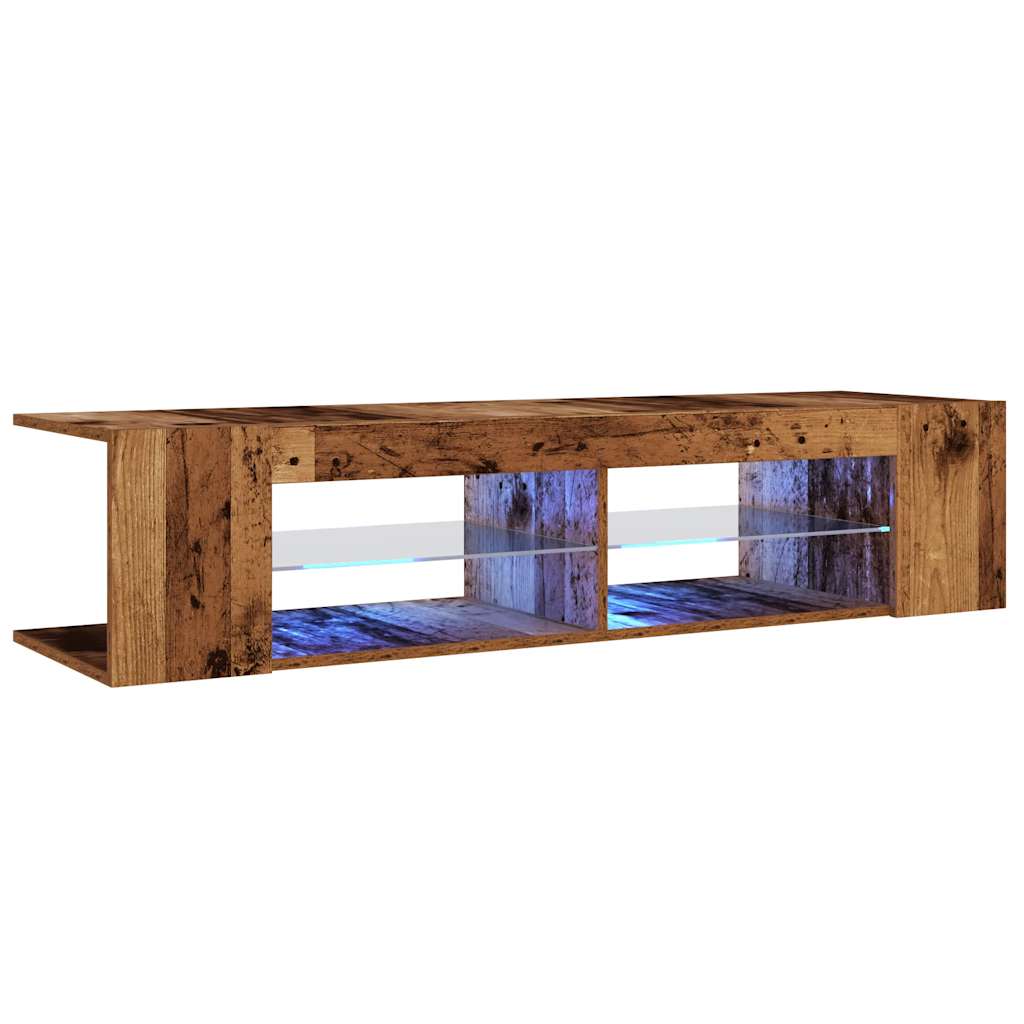 Modern Wooden TV Tele Stand Media Unit Cabinet With LED Lights & Storage Shelves
