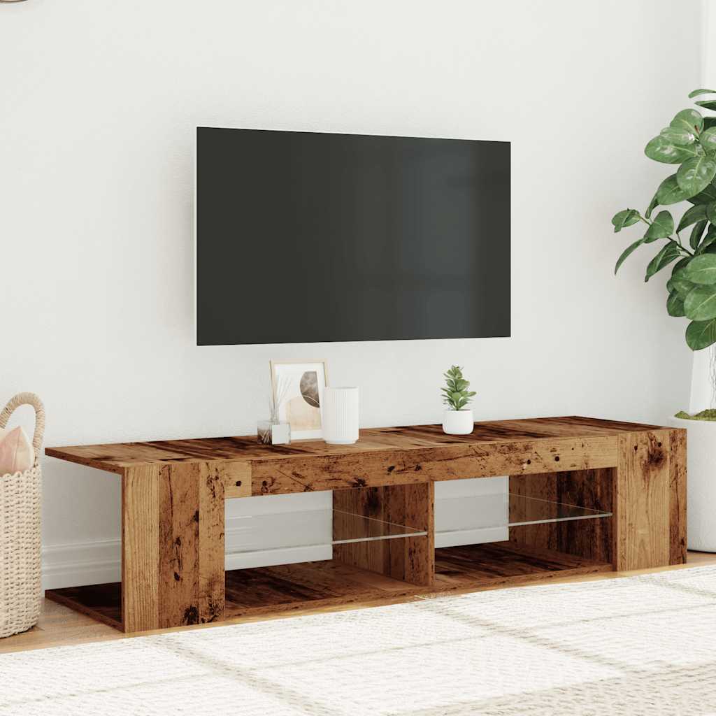 Modern Wooden TV Tele Stand Media Unit Cabinet With LED Lights & Storage Shelves