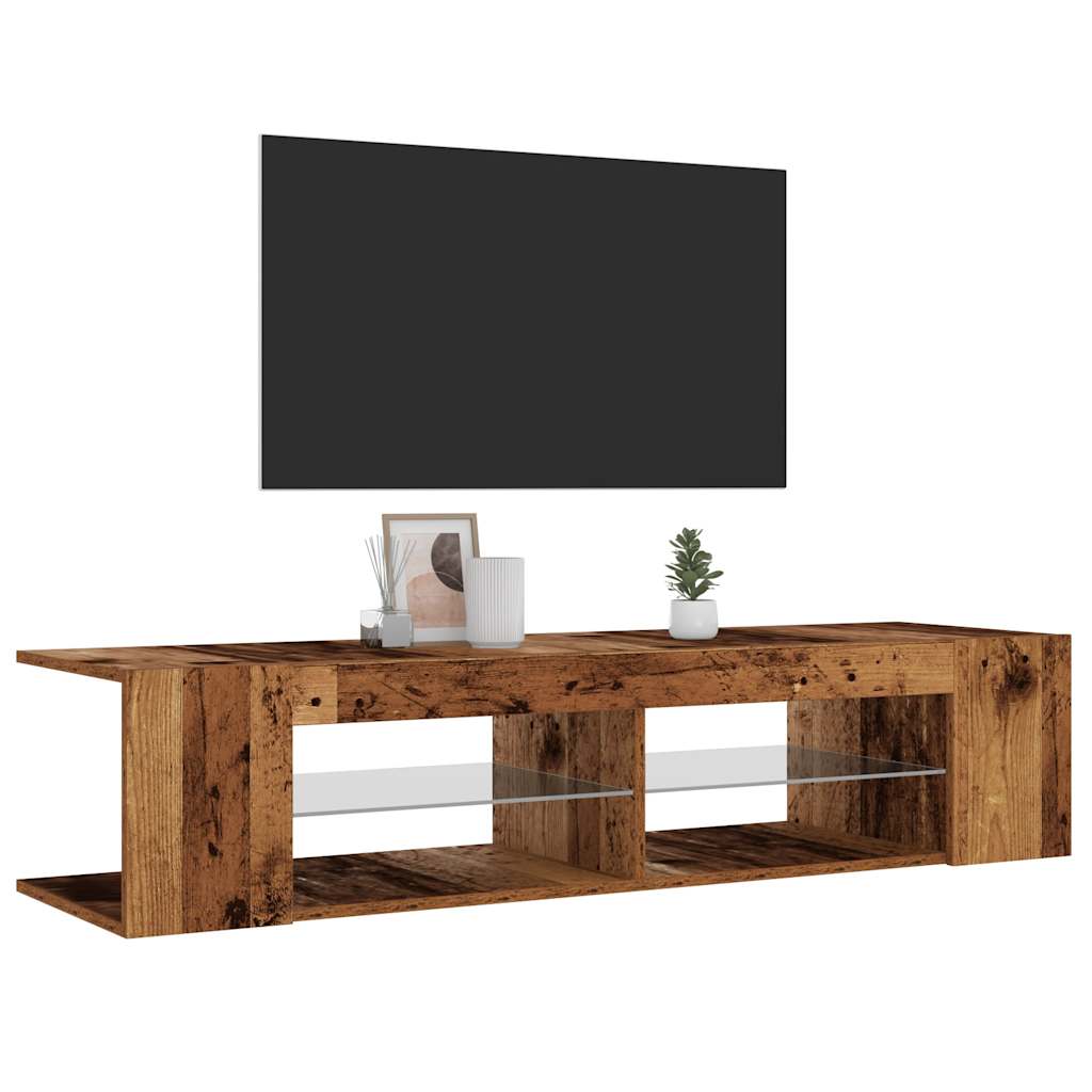 Modern Wooden TV Tele Stand Media Unit Cabinet With LED Lights & Storage Shelves