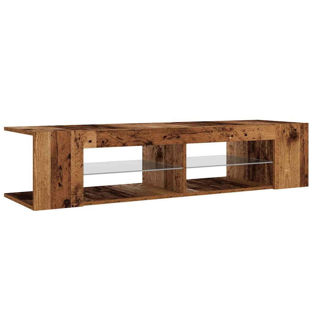 Modern Wooden TV Tele Stand Media Unit Cabinet With LED Lights & Storage Shelves