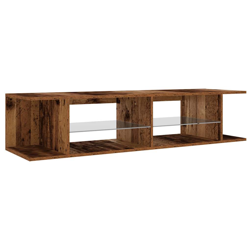 Modern Wooden TV Tele Stand Media Unit Cabinet With LED Lights & Storage Shelves