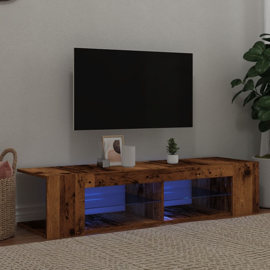 Modern Wooden TV Tele Stand Media Unit Cabinet With LED Lights & Storage Shelves