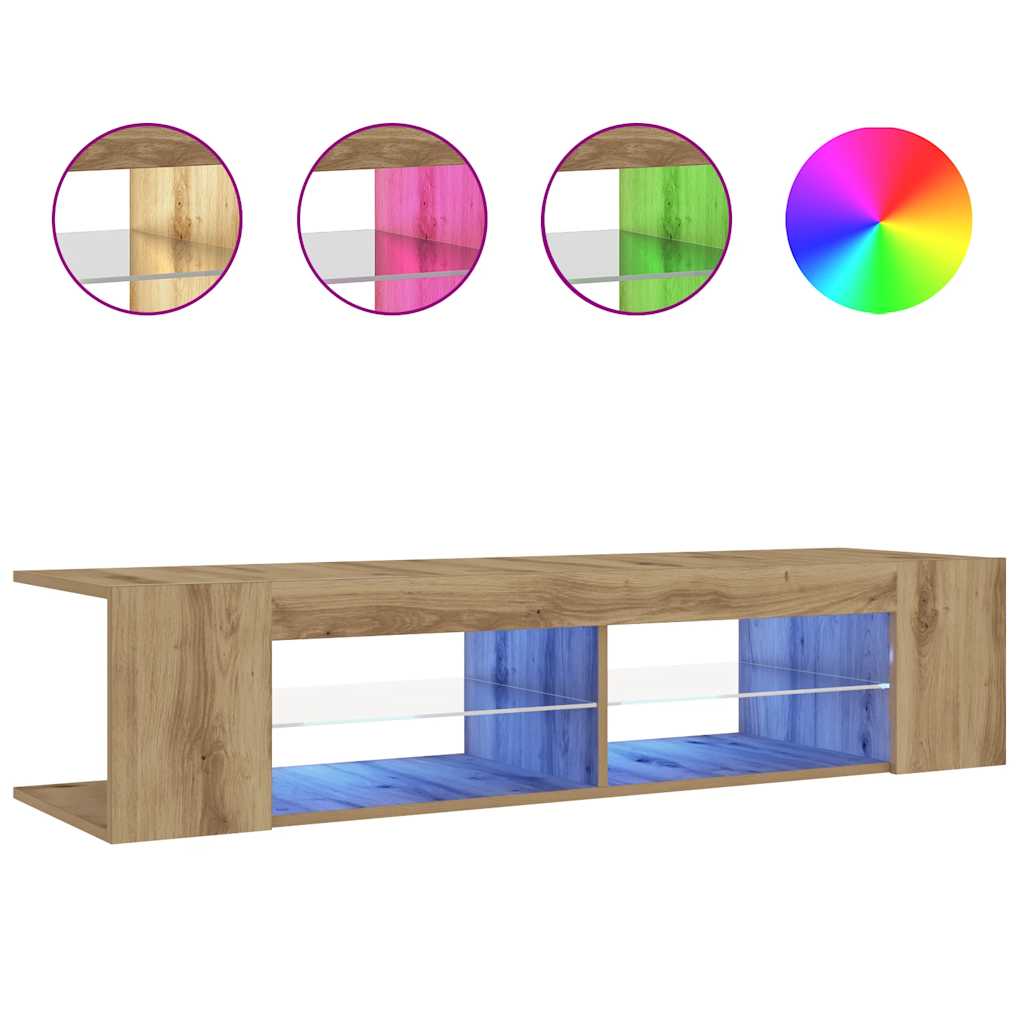 Modern Wooden TV Tele Stand Media Unit Cabinet With LED Lights & Storage Shelves