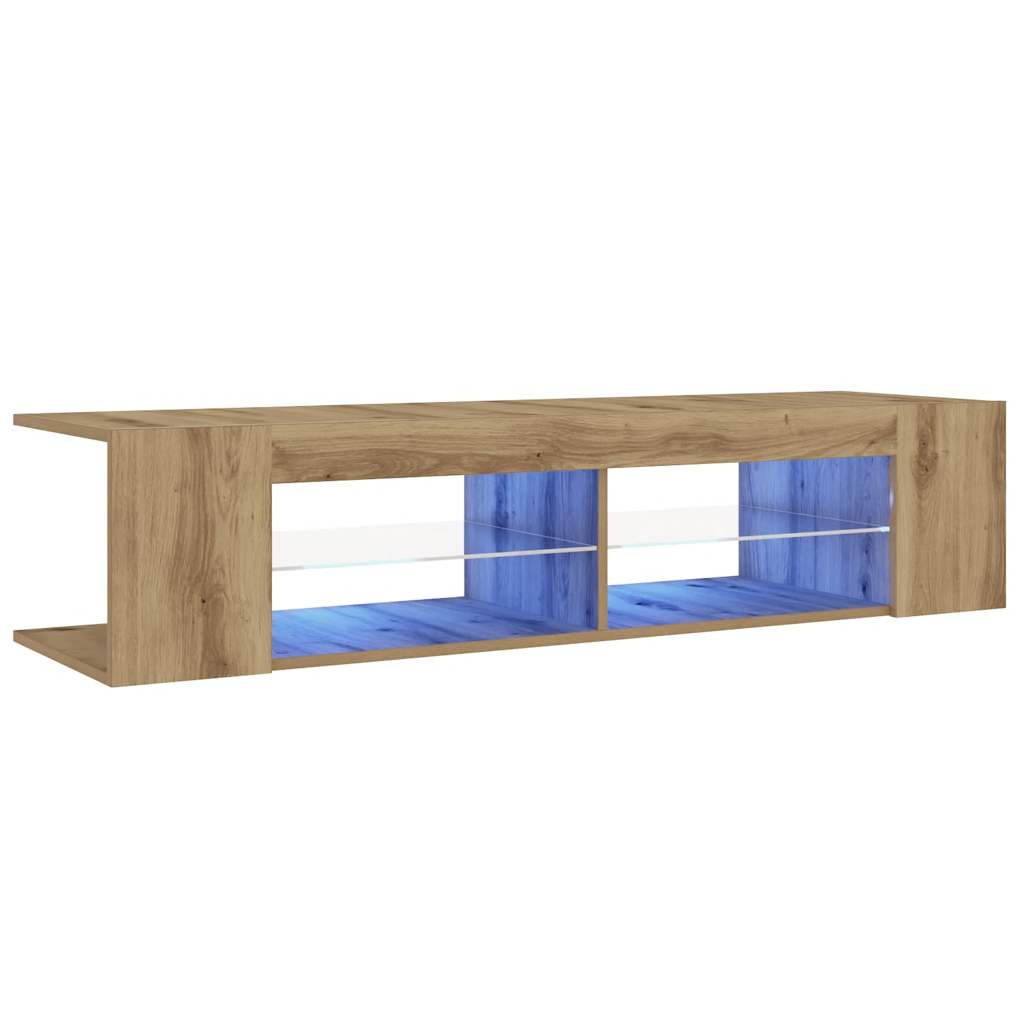Modern Wooden TV Tele Stand Media Unit Cabinet With LED Lights & Storage Shelves