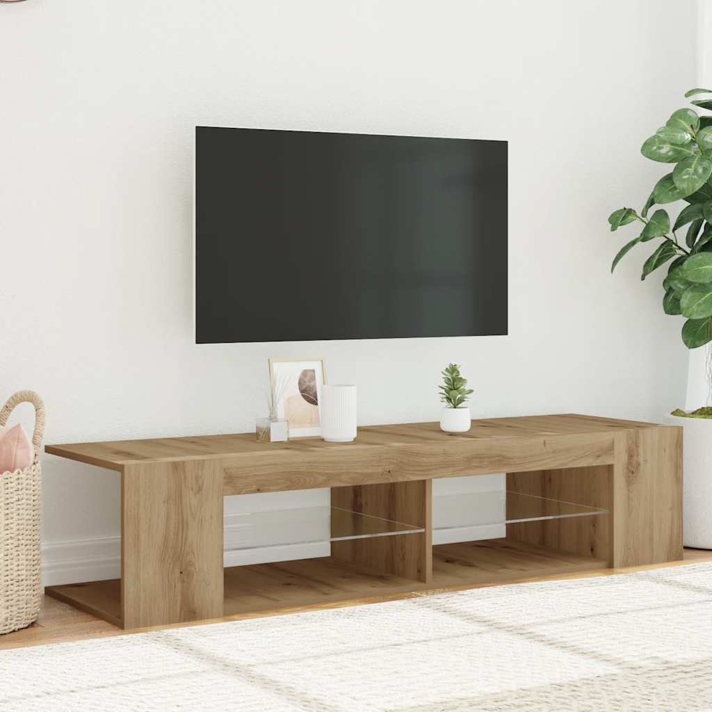 Modern Wooden TV Tele Stand Media Unit Cabinet With LED Lights & Storage Shelves