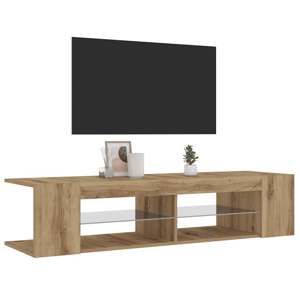 Modern Wooden TV Tele Stand Media Unit Cabinet With LED Lights & Storage Shelves