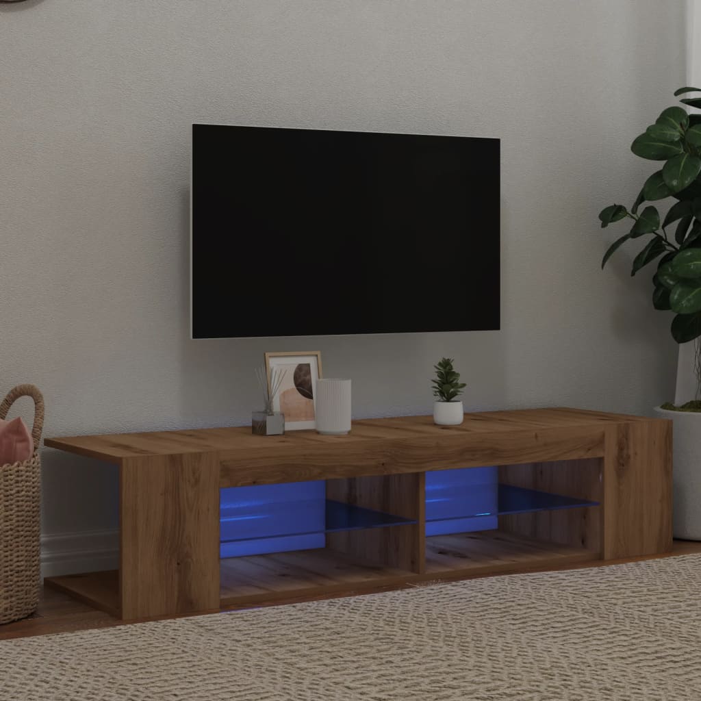 Modern Wooden TV Tele Stand Unit Cabinet With LED Lights & Storage Shelf