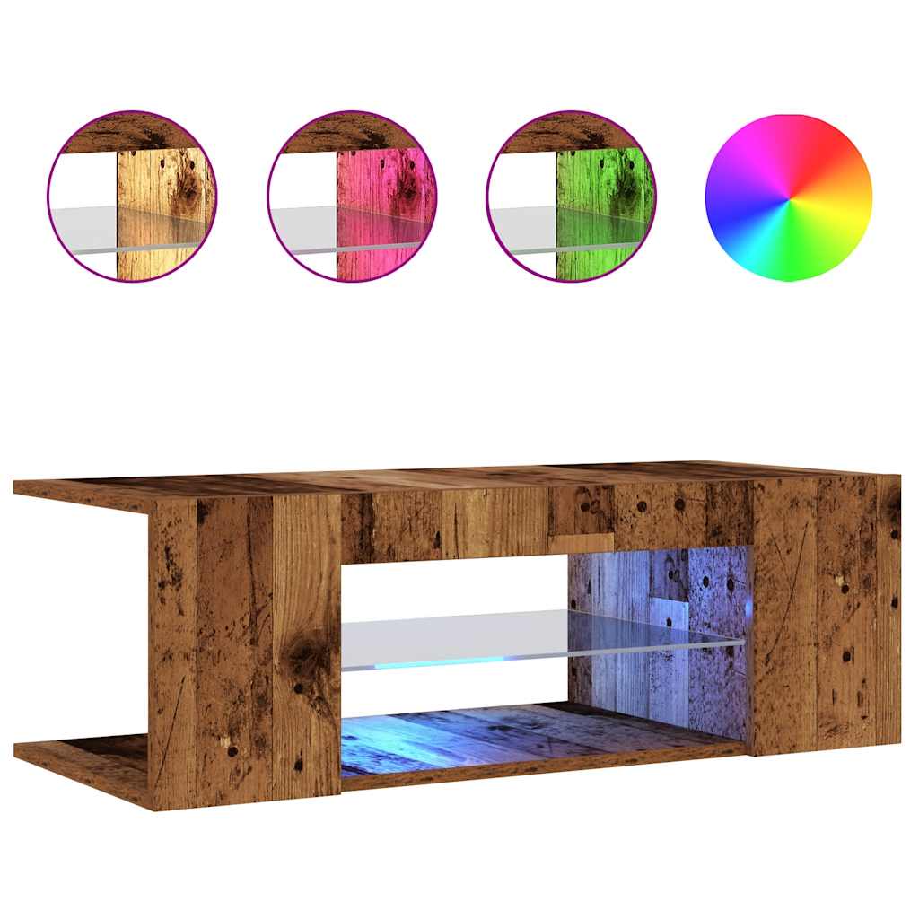 TV Cabinet with LED Lights Old Wood 90x39x30 cm Engineered Wood