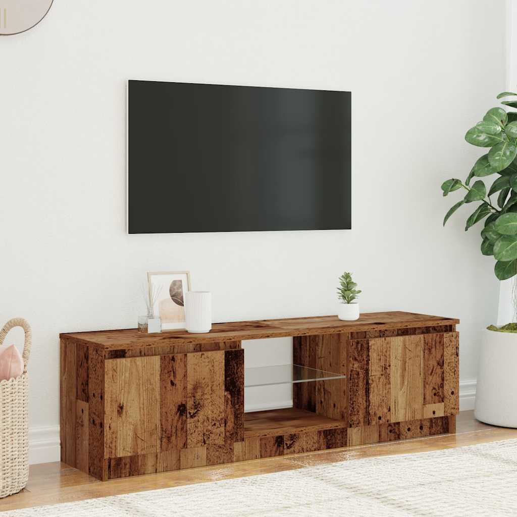 TV Cabinet with LED Lights Old Wood 140x40x35.5 cm Engineered Wood