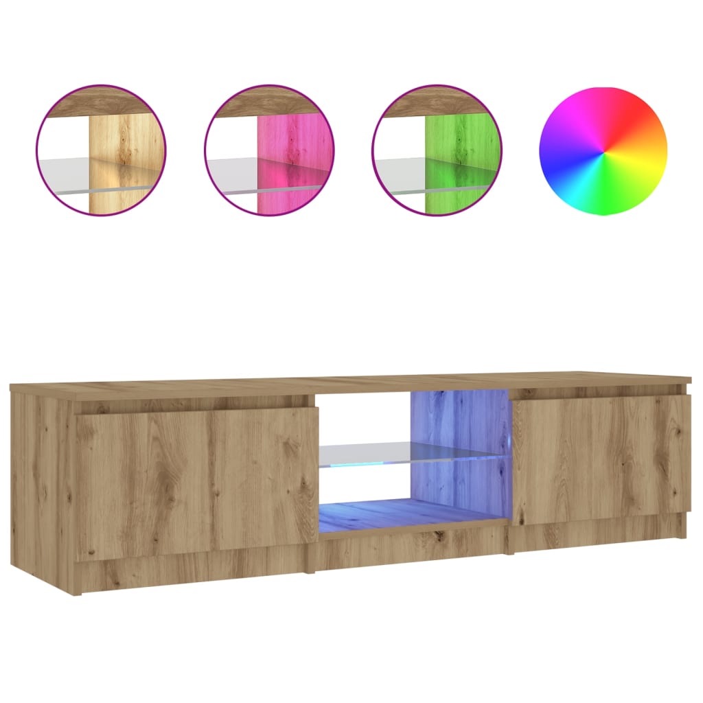 TV Cabinet with LED Lights Artisian Oak 140x40x35.5 cm Engineered Wood