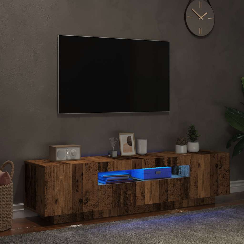 Modern Wooden 63 Inch TV Tele Stand Unit Cabinet With LED Lights & Storage