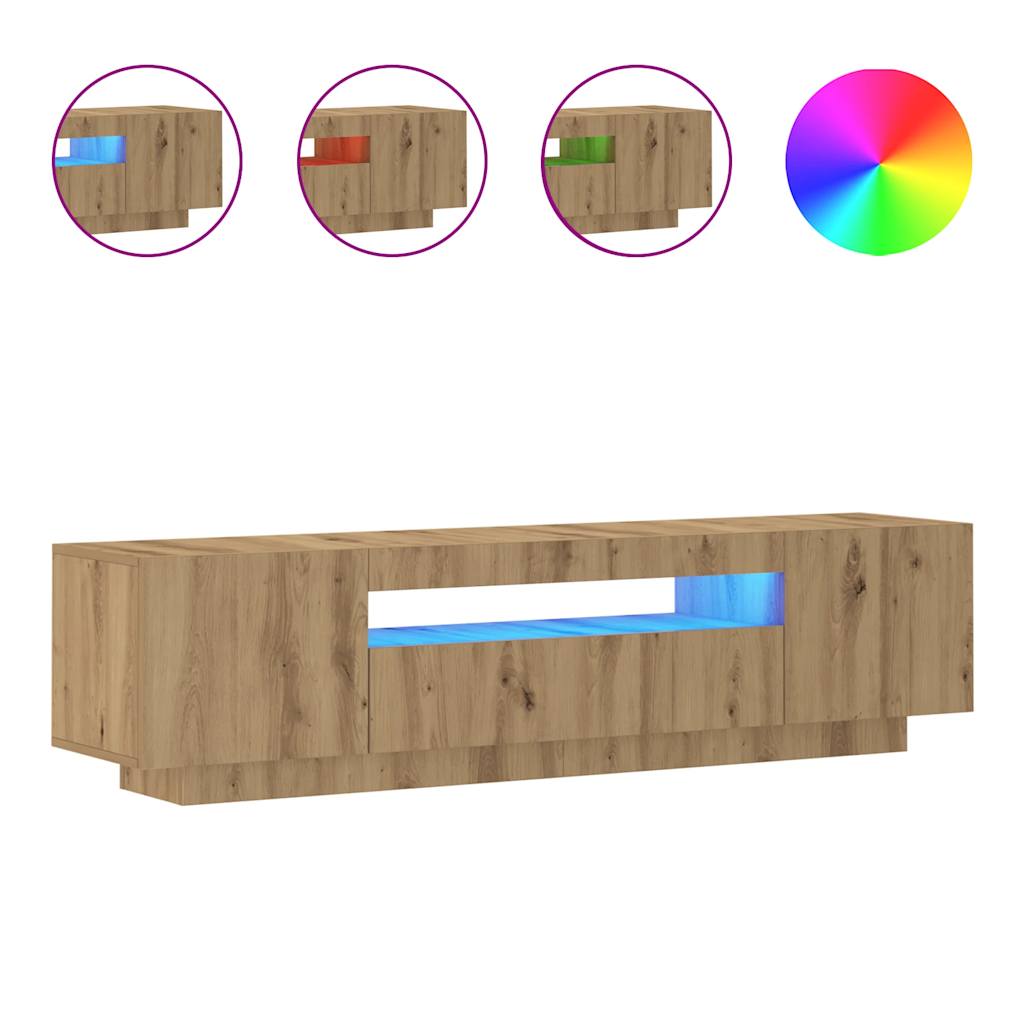 Modern Wooden 63 Inch TV Tele Stand Unit Cabinet With LED Lights & Storage