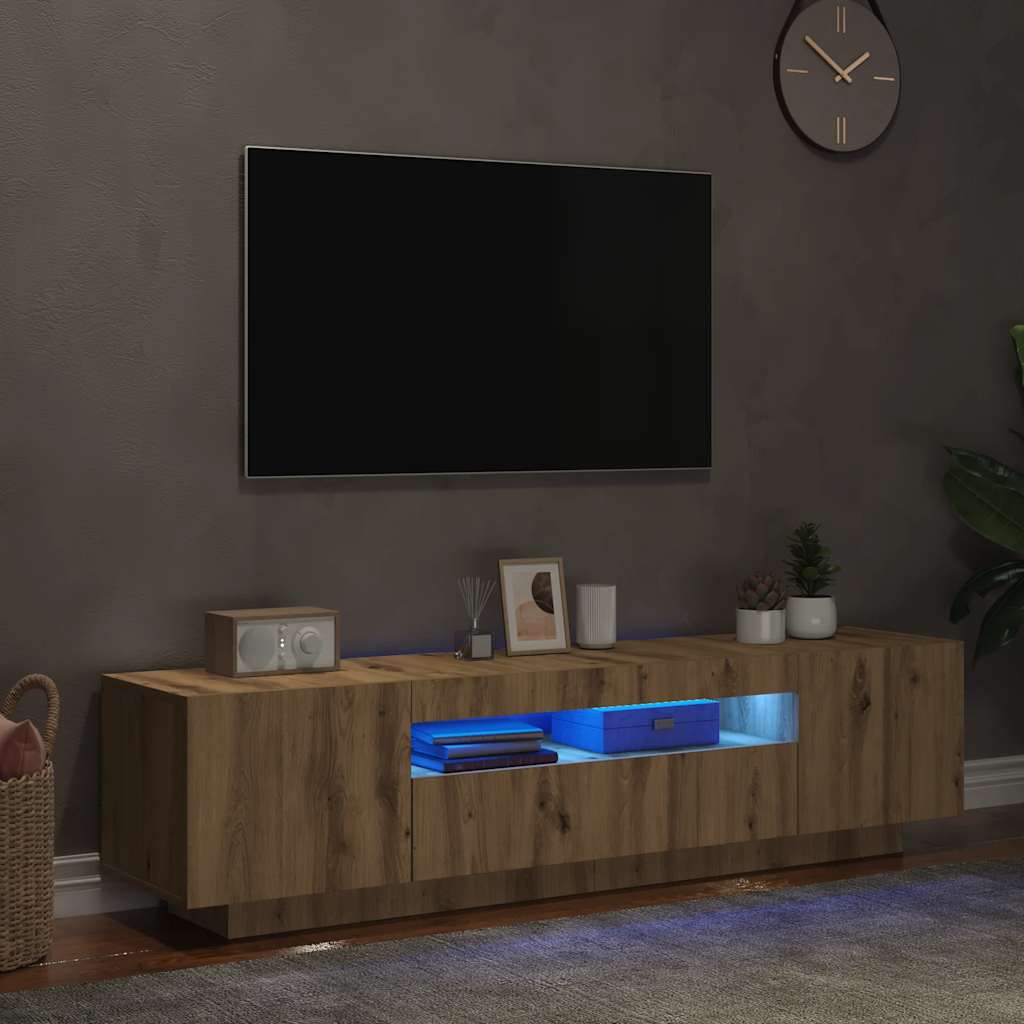 Modern Wooden 63 Inch TV Tele Stand Unit Cabinet With LED Lights & Storage