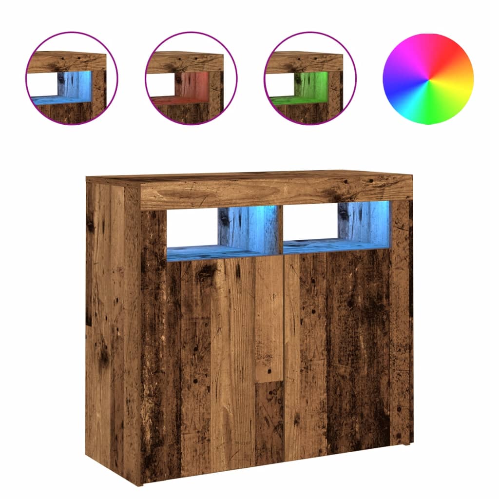 Sideboard with LED Lights Old Wood 80x35x75 cm Engineered Wood