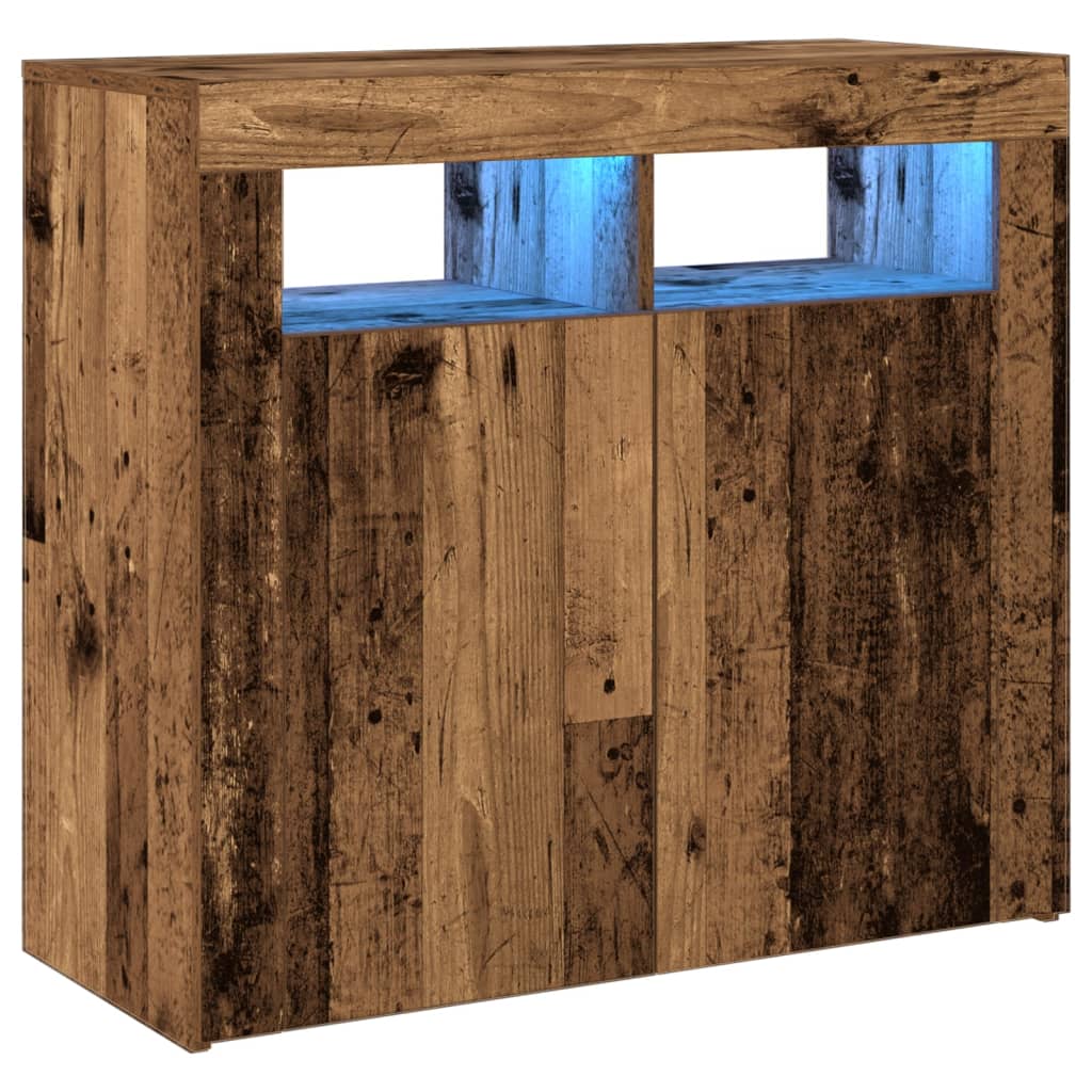 Sideboard with LED Lights Old Wood 80x35x75 cm Engineered Wood