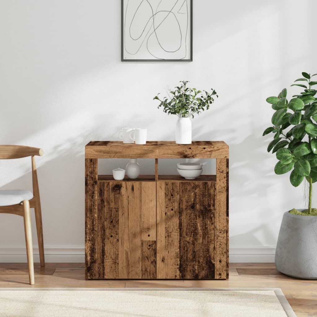 Sideboard with LED Lights Old Wood 80x35x75 cm Engineered Wood