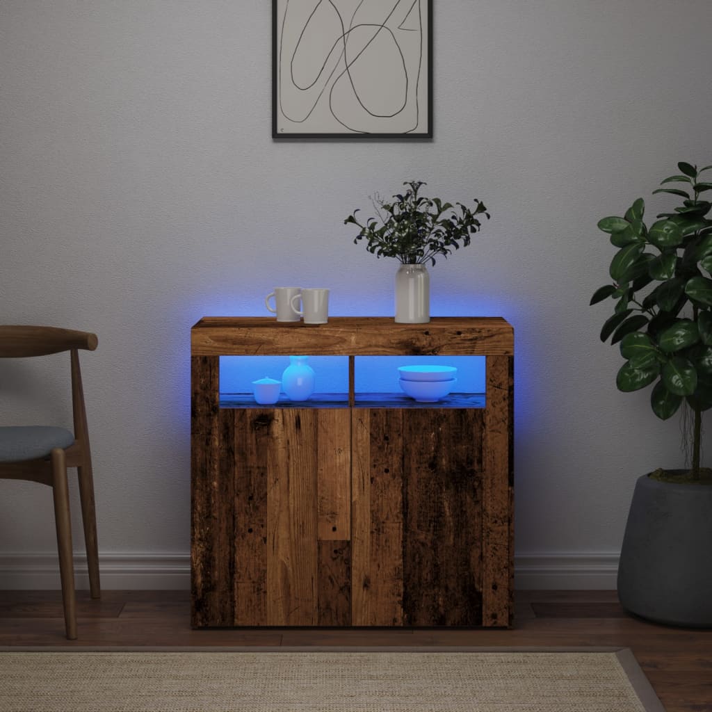 Sideboard with LED Lights Old Wood 80x35x75 cm Engineered Wood