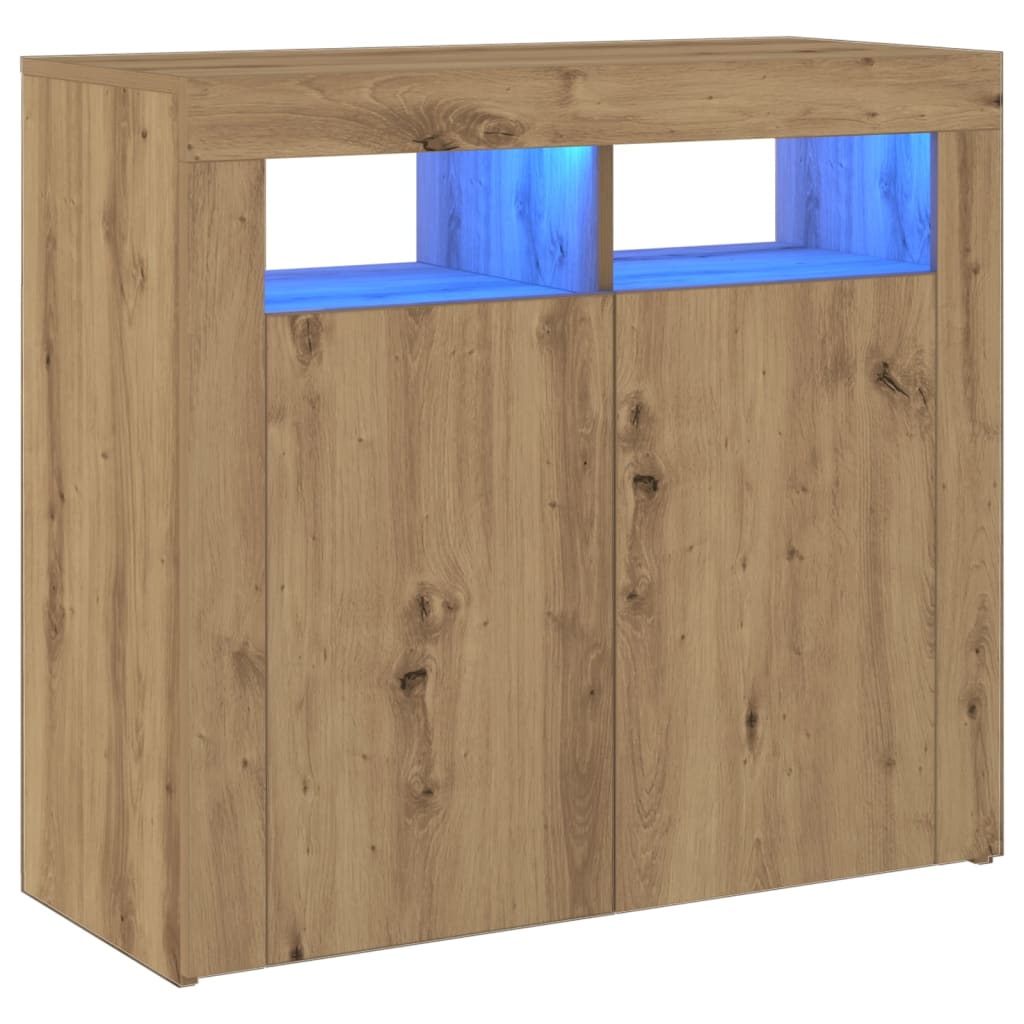 Sideboard with LED Lights Artisan Oak 80x35x75 cm Engineered Wood