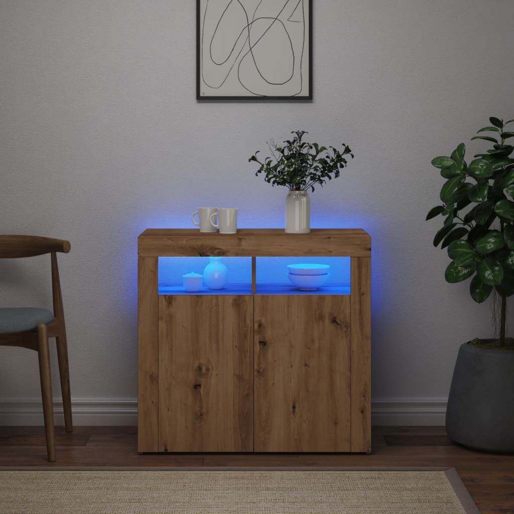 Sideboard with LED Lights Artisan Oak 80x35x75 cm Engineered Wood