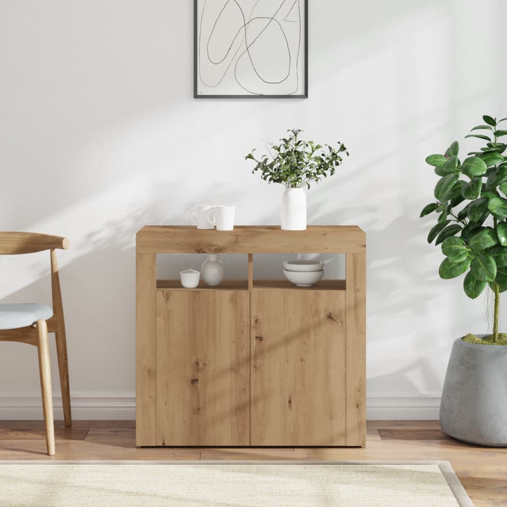 Sideboard with LED Lights Artisan Oak 80x35x75 cm Engineered Wood