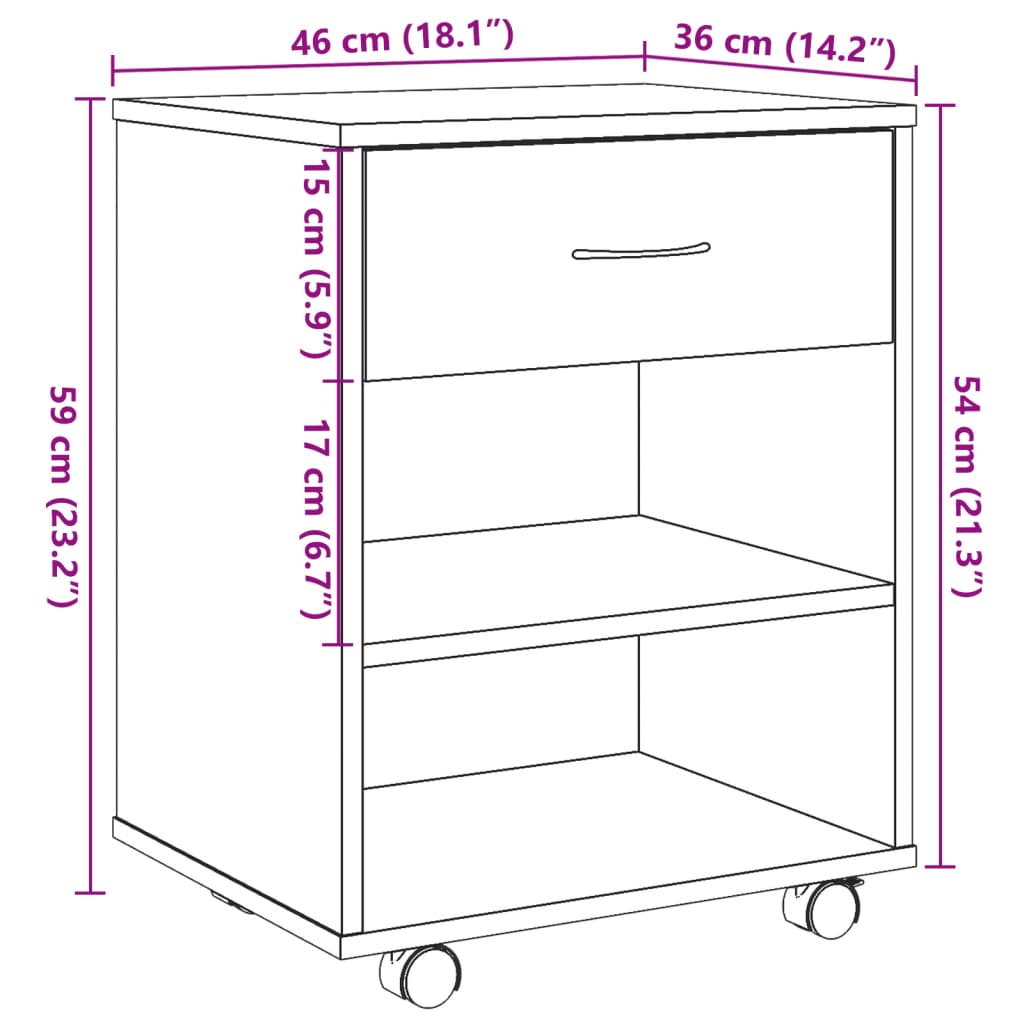Rolling Cabinet Artisan Oak 46x36x59 cm Engineered Wood