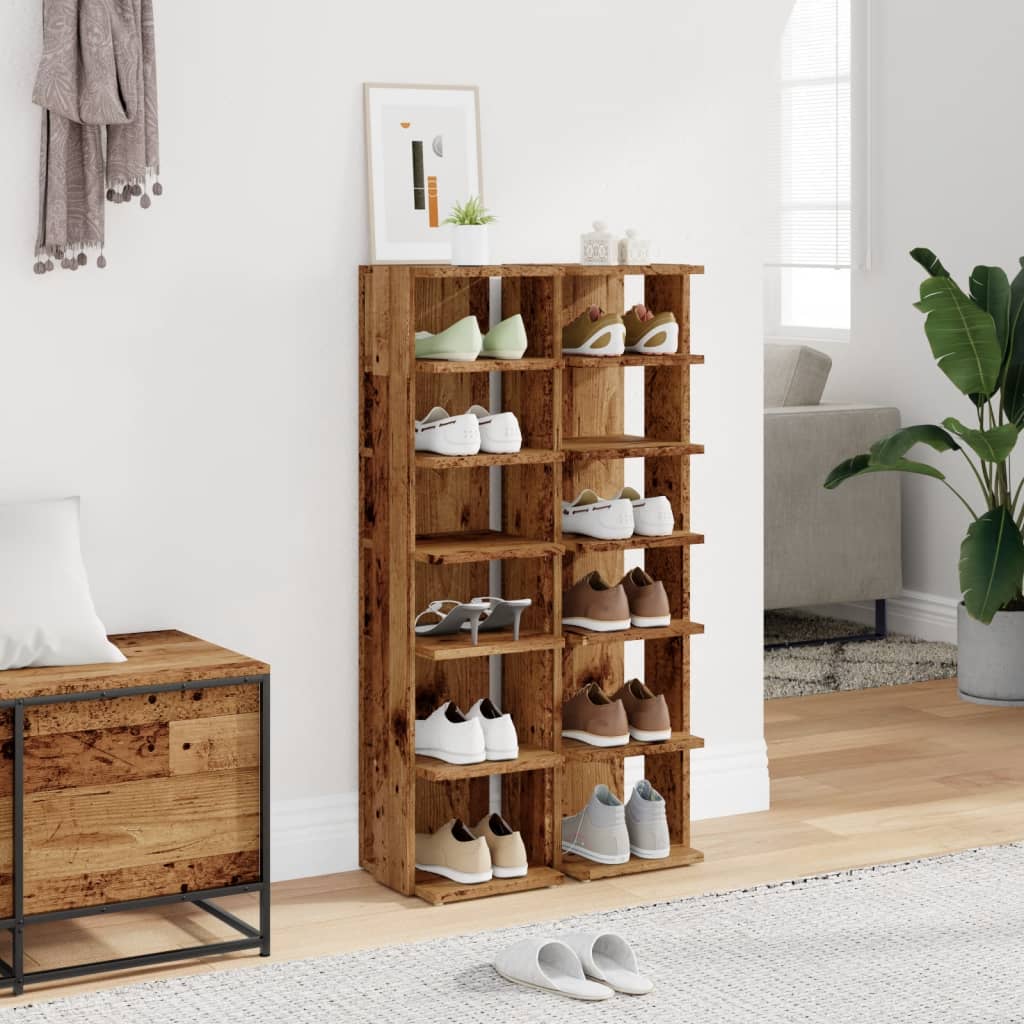 Modern Wooden 2pcs Open Shoe Storage Cabinet Wood Trainer Organiser Units