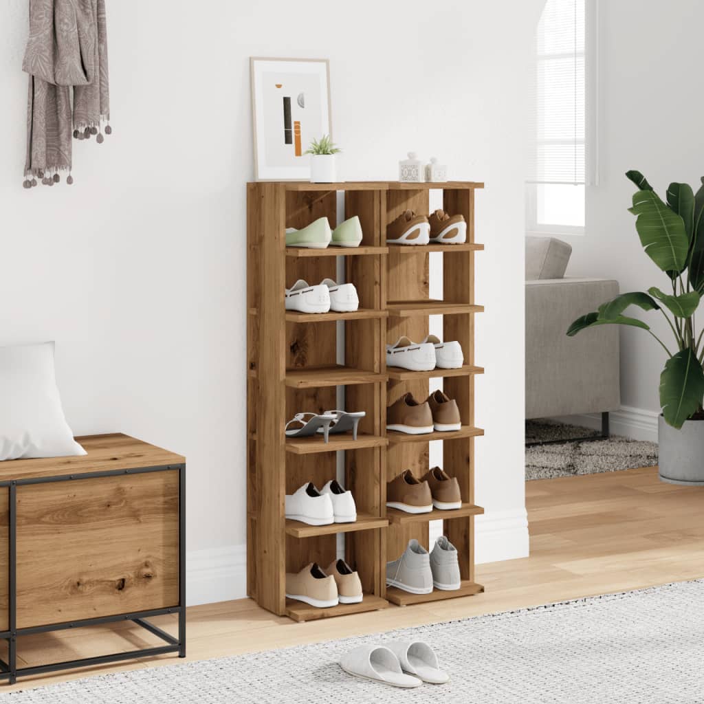Modern Wooden 2pcs Open Shoe Storage Cabinet Wood Trainer Organiser Units