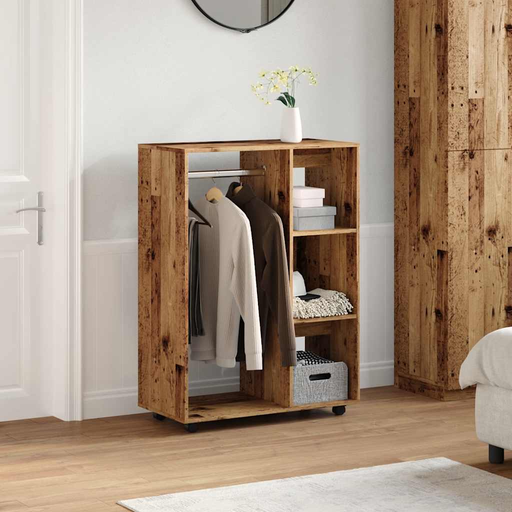 Modern Wooden Open Bedroom Wardrobe With Hanging Clothes Rail & Shelves