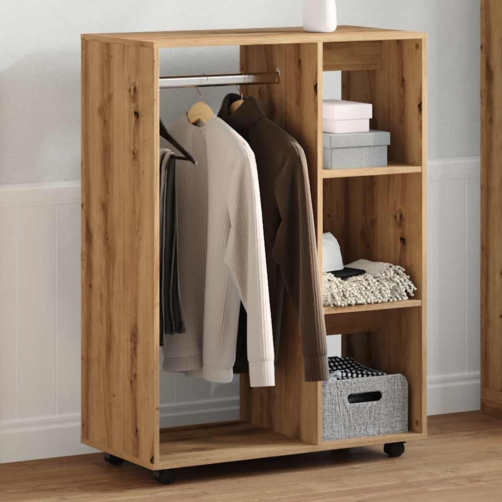 Modern Wooden Open Bedroom Wardrobe With Hanging Clothes Rail & Shelves