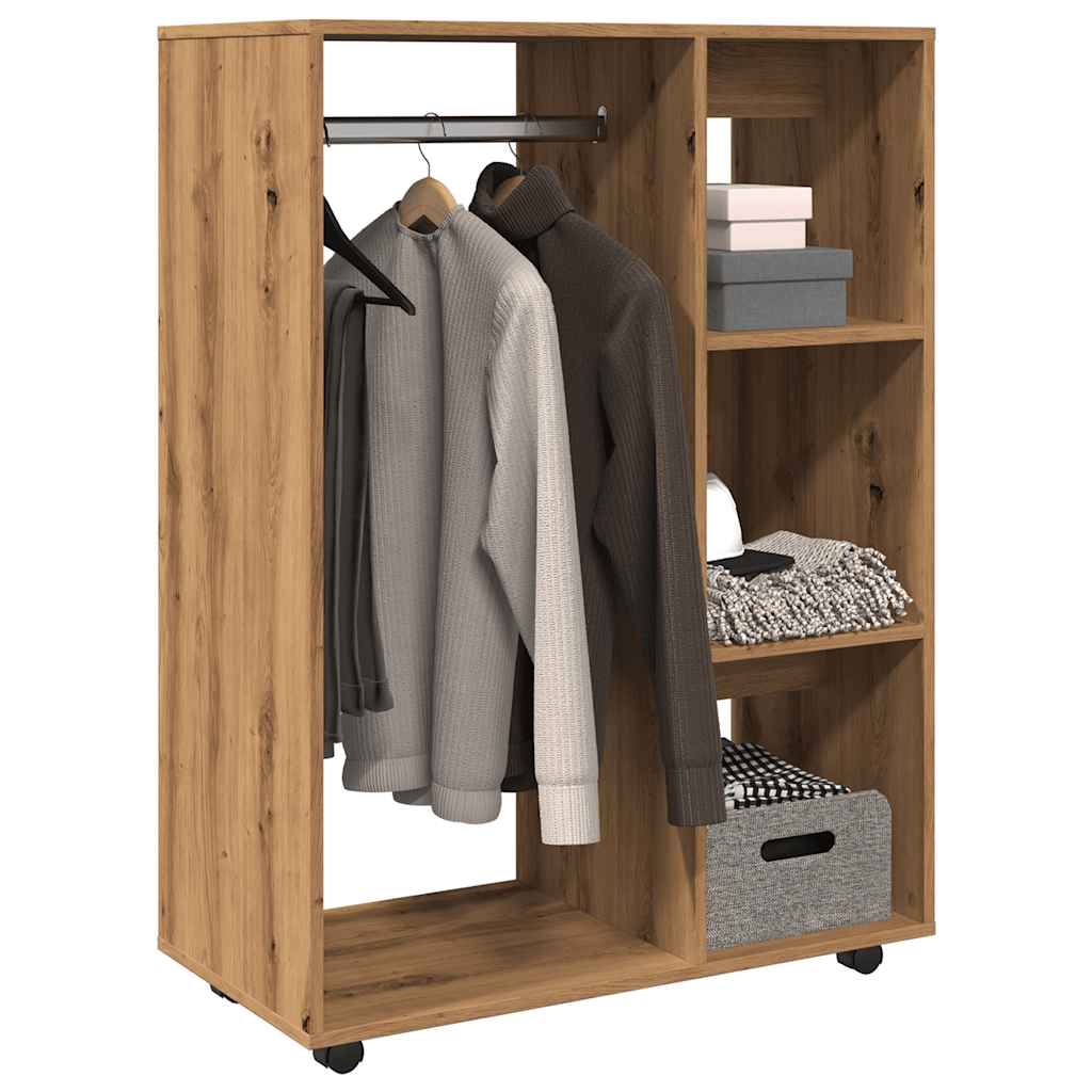 Modern Wooden Open Bedroom Wardrobe With Hanging Clothes Rail & Shelves
