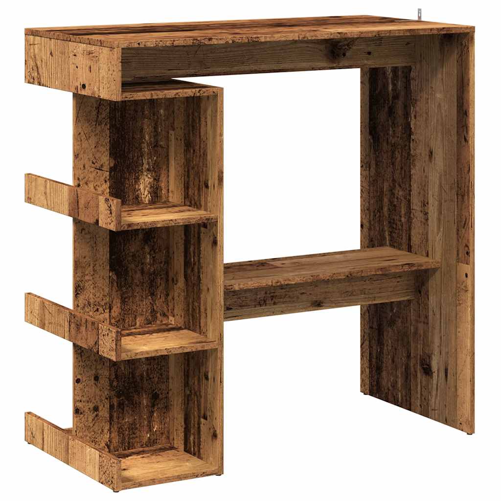 Modern Wooden High Kitchen Bar Dining Table With Open Storage Shelves Wood Tables