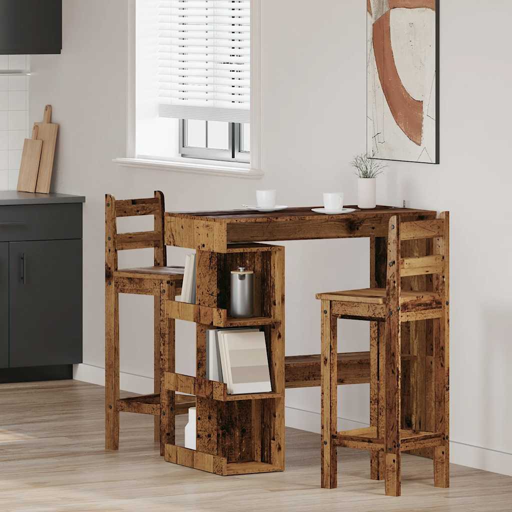Modern Wooden High Kitchen Bar Dining Table With Open Storage Shelves Wood Tables