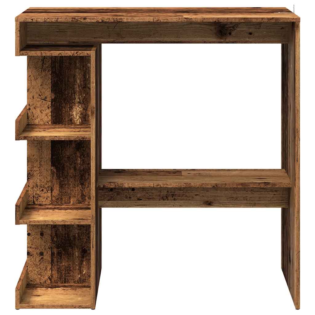 Modern Wooden High Kitchen Bar Dining Table With Open Storage Shelves Wood Tables