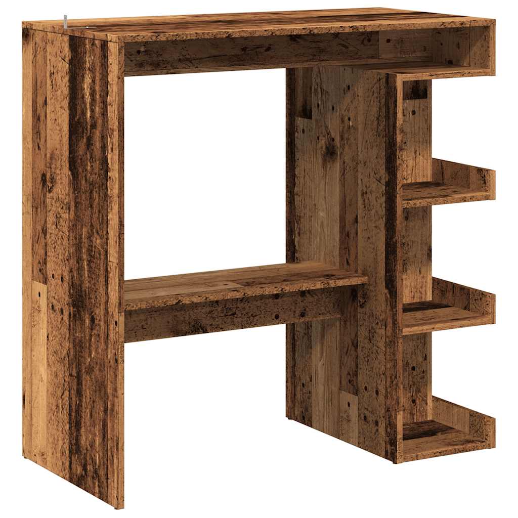 Modern Wooden High Kitchen Bar Dining Table With Open Storage Shelves Wood Tables