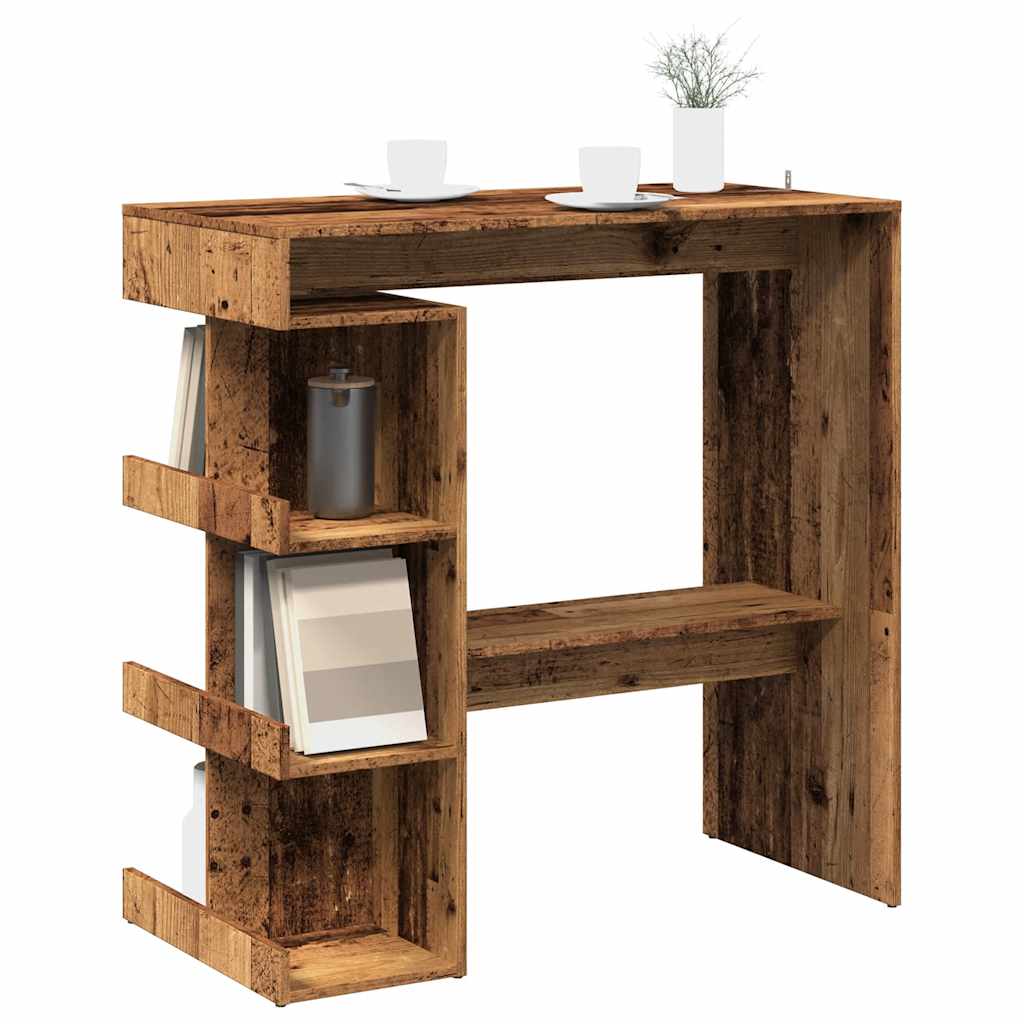 Modern Wooden High Kitchen Bar Dining Table With Open Storage Shelves Wood Tables