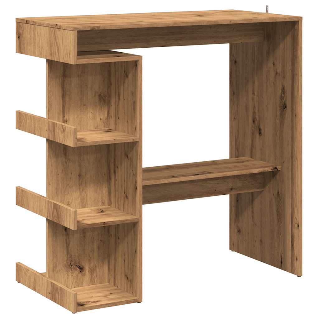 Modern Wooden High Kitchen Bar Dining Table With Open Storage Shelves Wood Tables