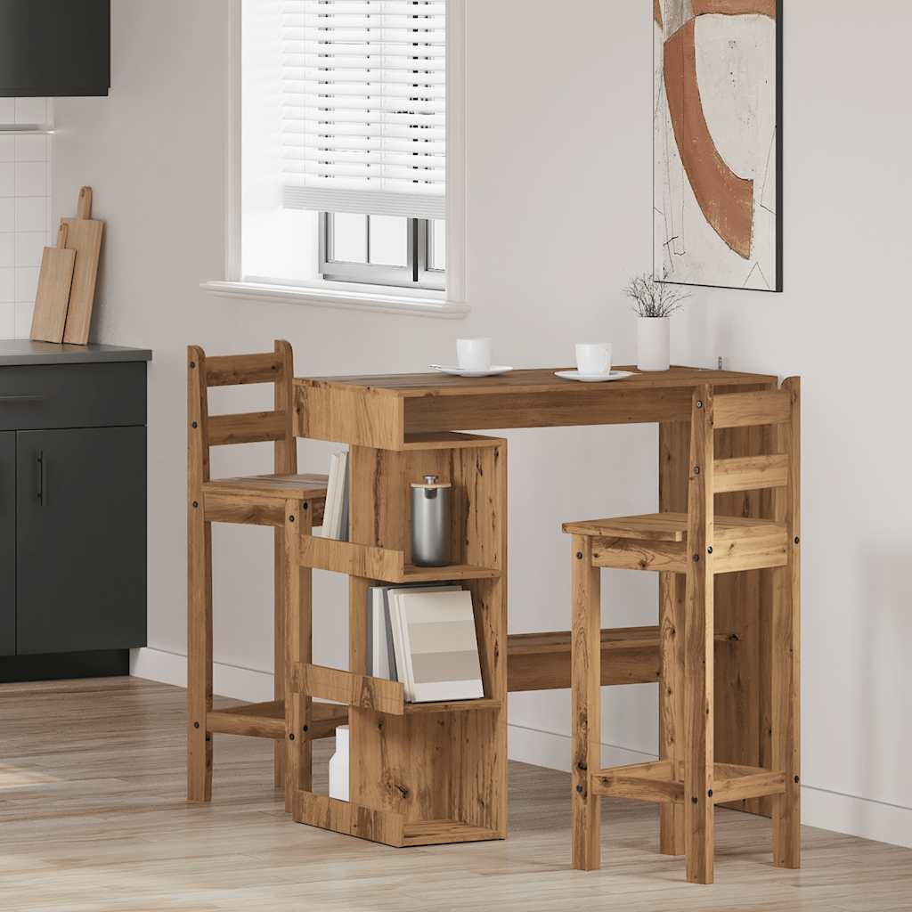 Modern Wooden High Kitchen Bar Dining Table With Open Storage Shelves Wood Tables