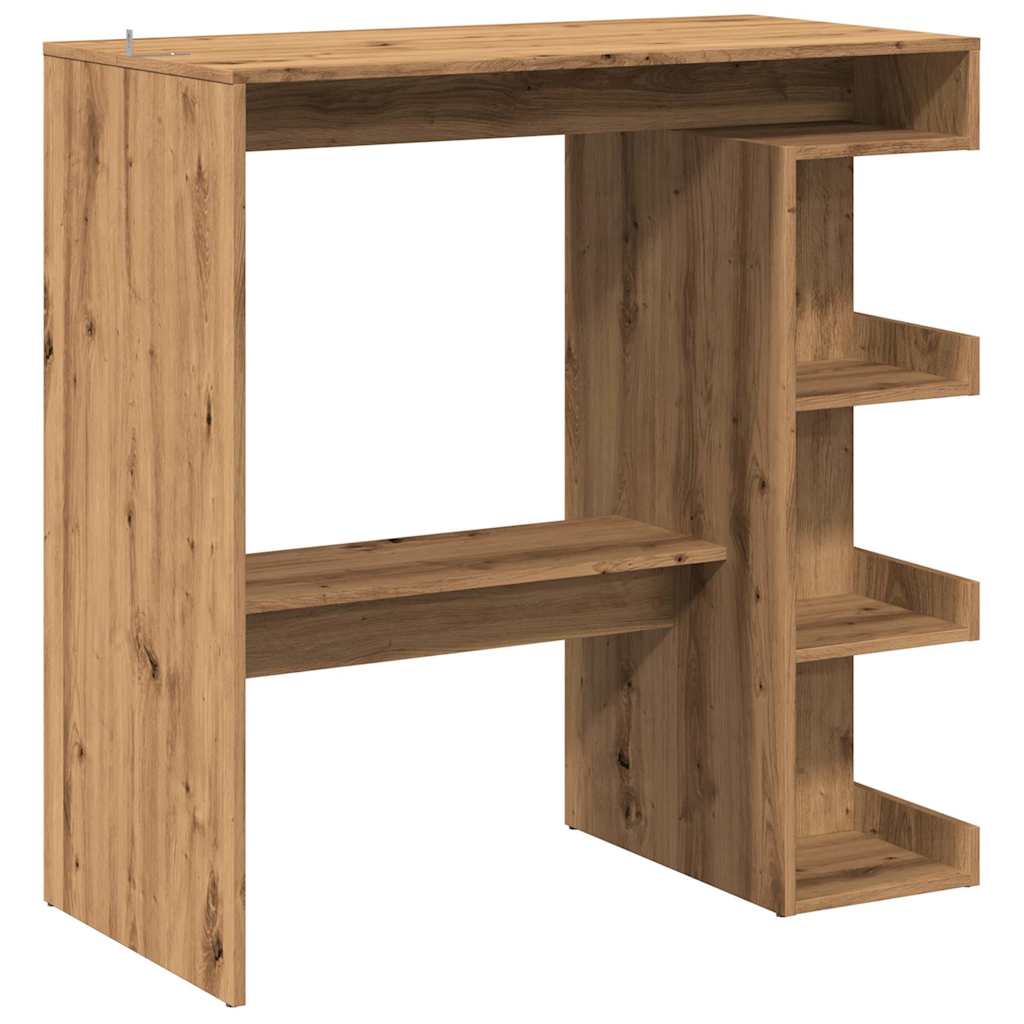 Modern Wooden High Kitchen Bar Dining Table With Open Storage Shelves Wood Tables