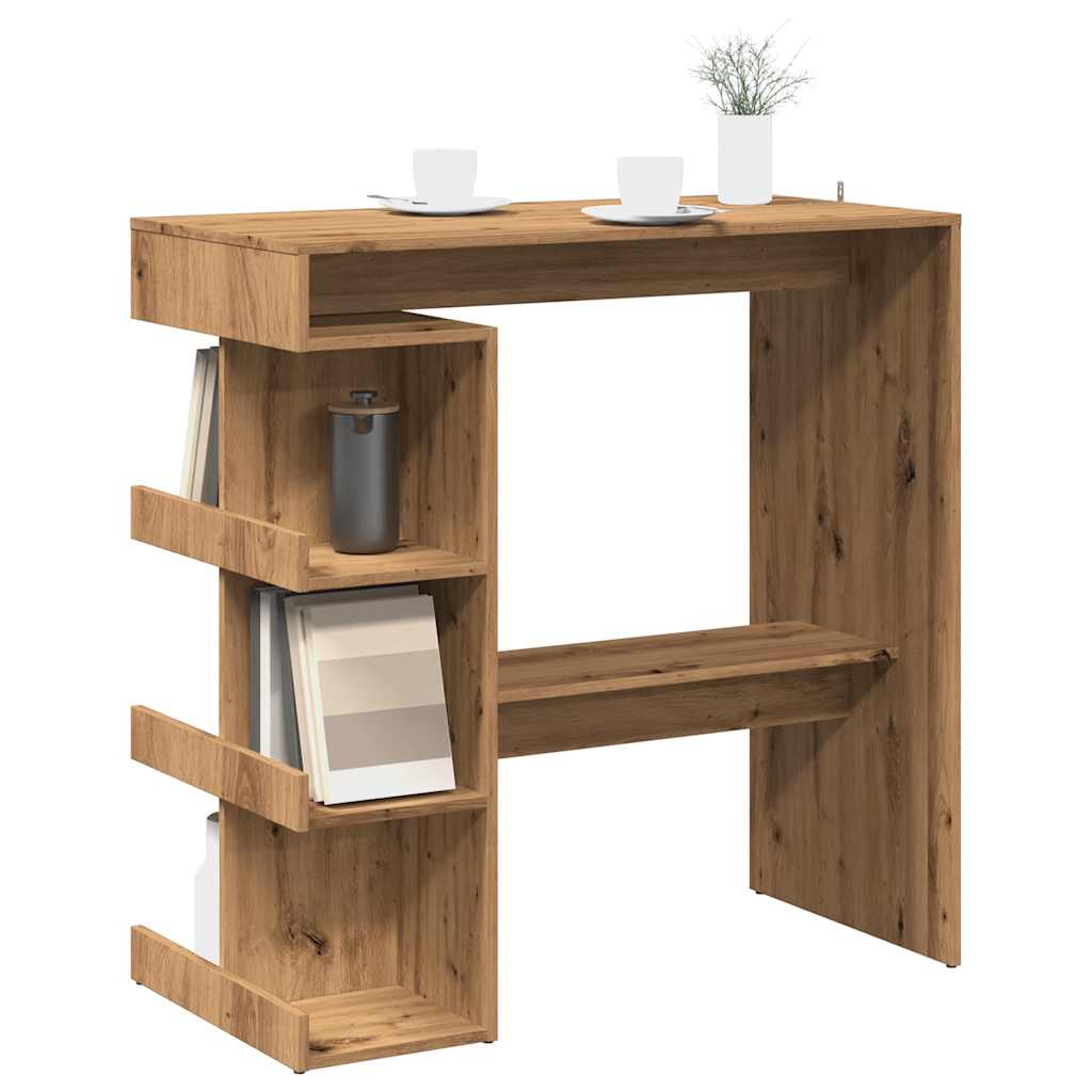 Modern Wooden High Kitchen Bar Dining Table With Open Storage Shelves Wood Tables