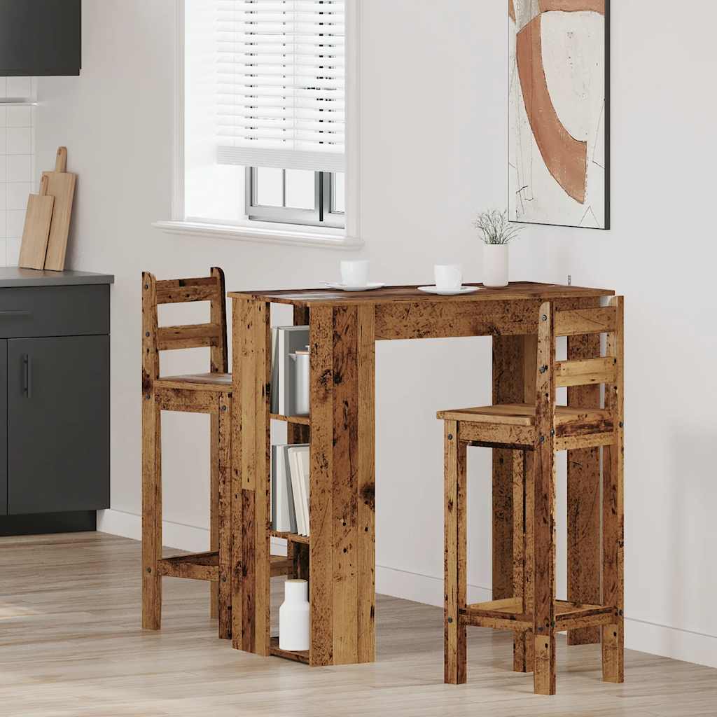 Modern Wooden High Bar Table With Open Storage Shelves Wood Table