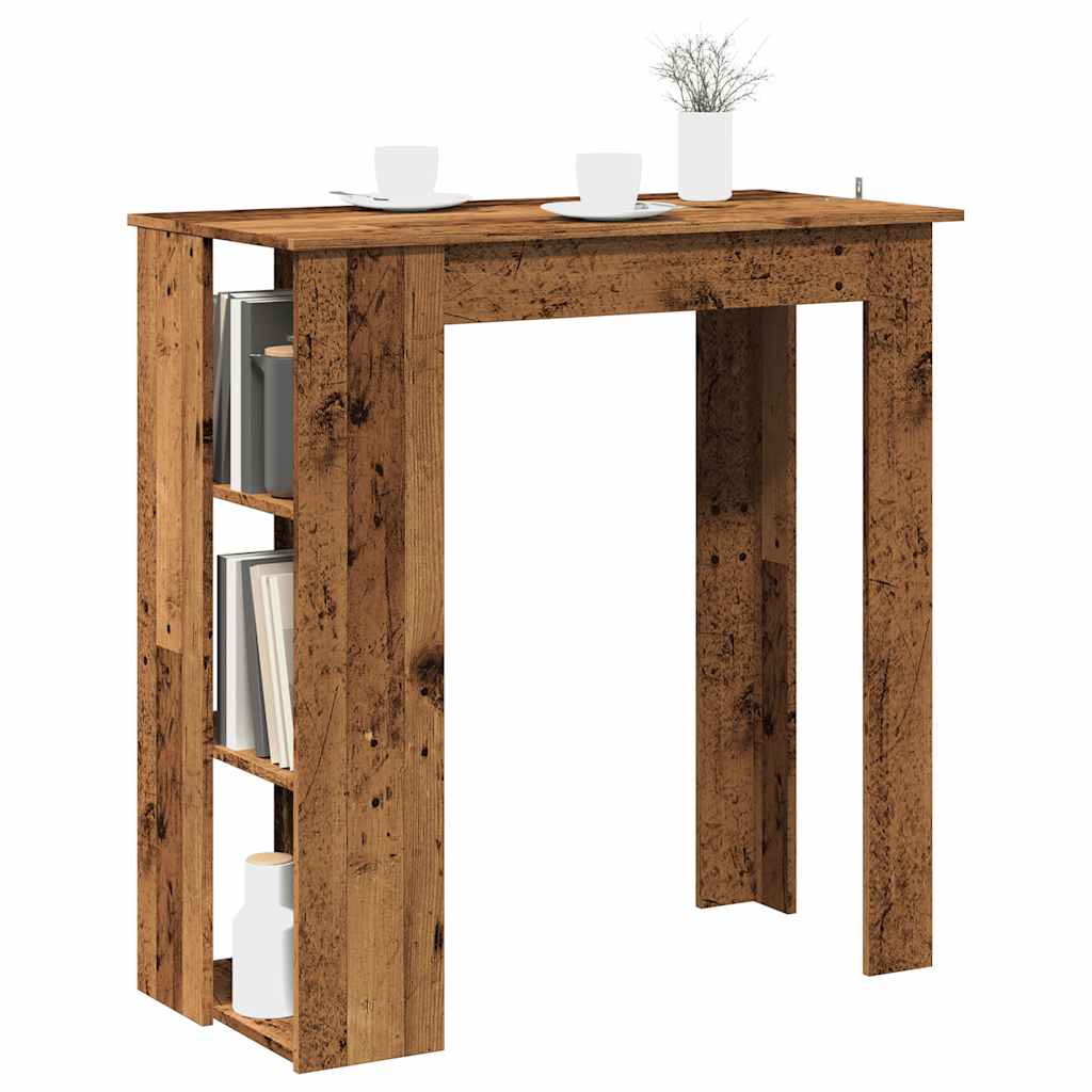 Modern Wooden High Bar Table With Open Storage Shelves Wood Table