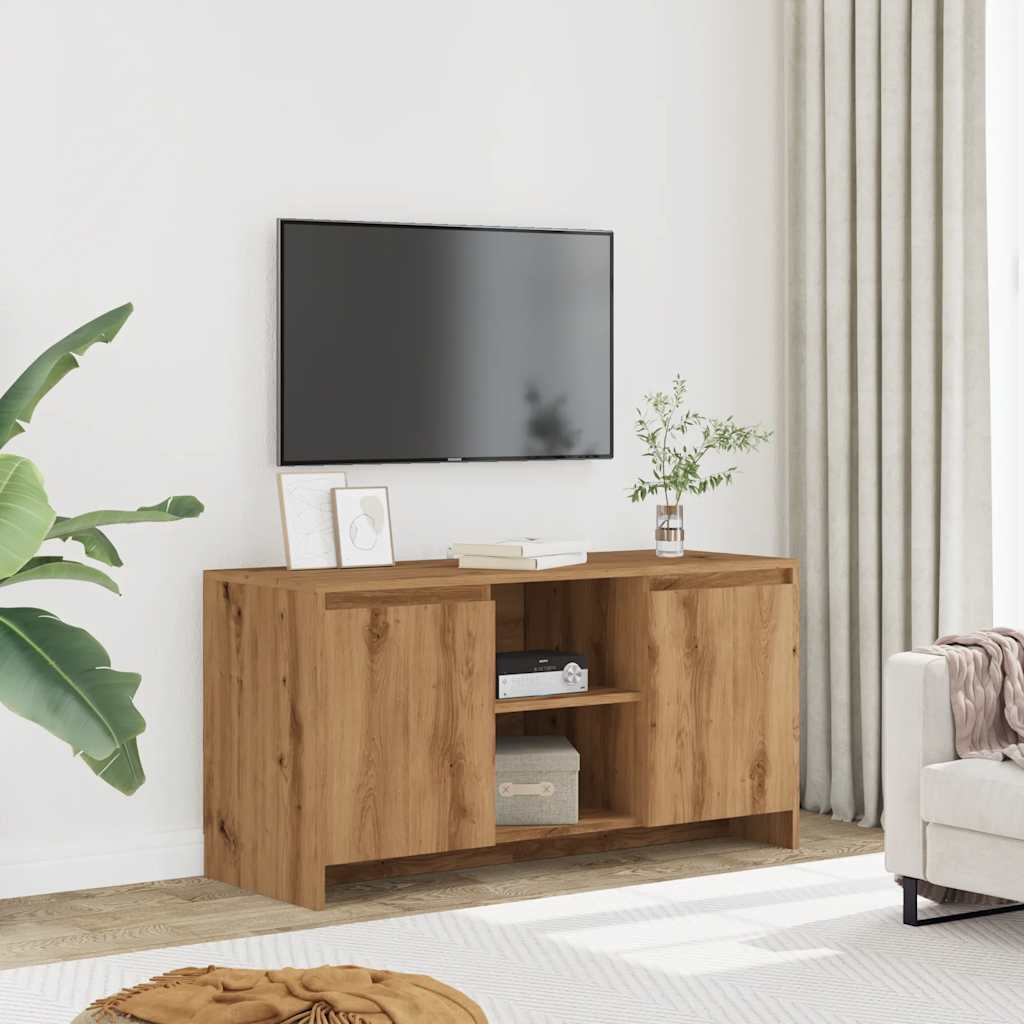 Modern Wooden TV Tele Stand Unit Cabinet With 2 Doors & Open Storage Shelves
