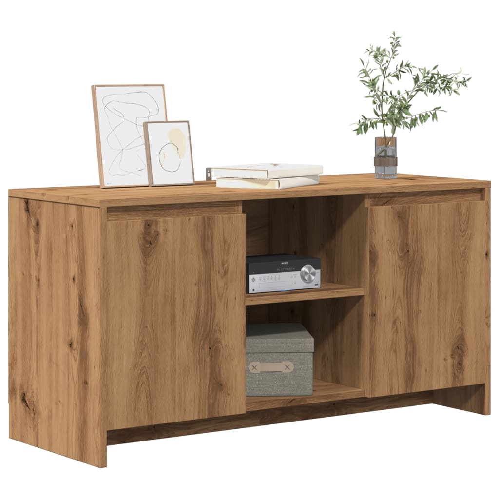 Modern Wooden TV Tele Stand Unit Cabinet With 2 Doors & Open Storage Shelves