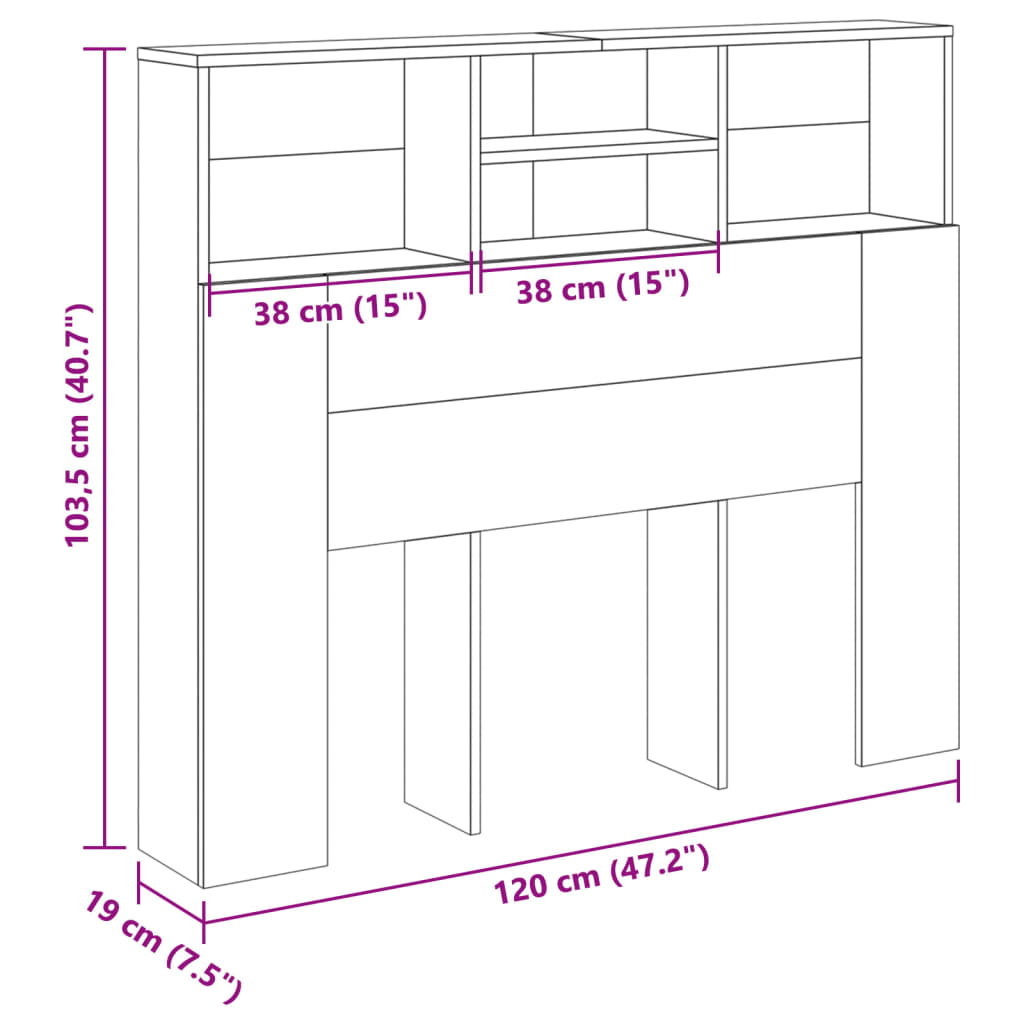 Headboard Cabinet Old Wood 120x19x103.5 cm Engineered Wood