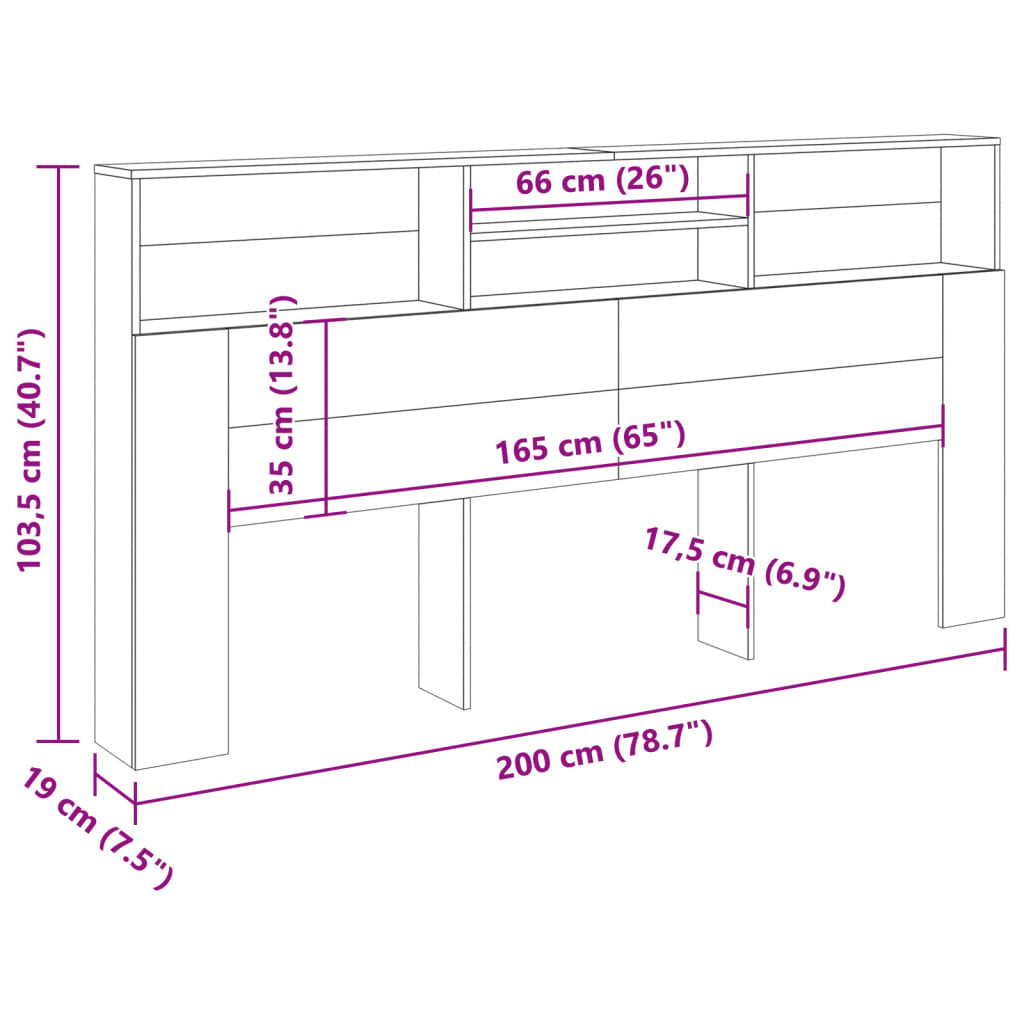 Headboard Cabinet Old Wood 200x19x103.5 cm Engineered Wood