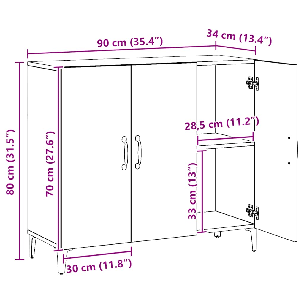Sideboard Artisan oak 90x34x80 cm Engineered Wood