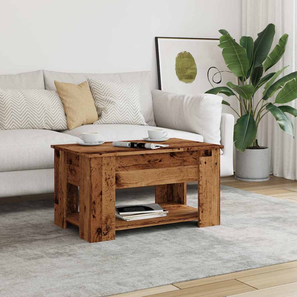 Modern Wooden Living Room Coffee Table With Lift Top Design & Storage Shelf Wood