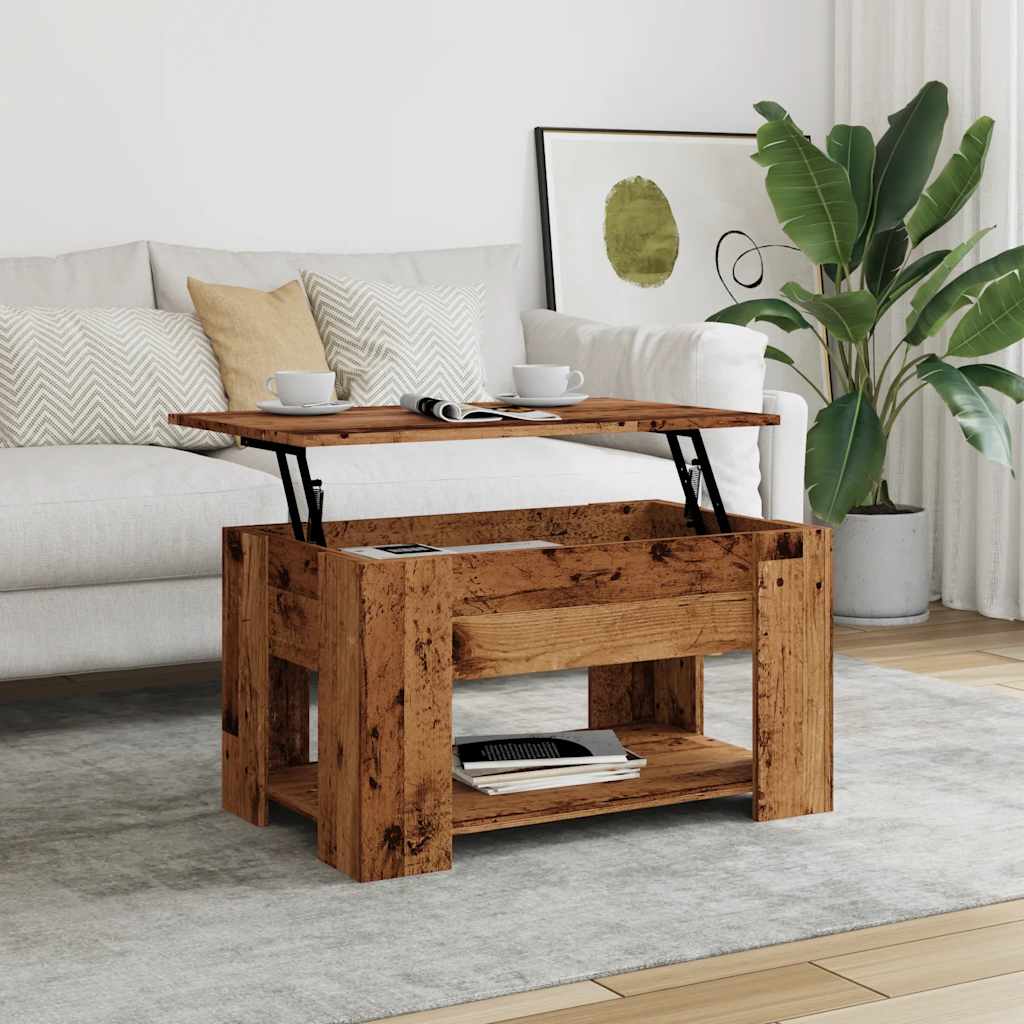 Modern Wooden Living Room Coffee Table With Lift Top Design & Storage Shelf Wood